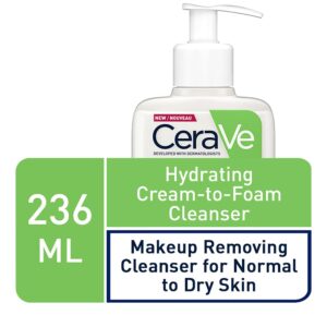 CeraVe Hydrating Cream - to - Foam Cleanser for Normal to Dry Skin with Amino Acids, Hyaluronic Acid and 3 Essential Ceramides, 236 ml