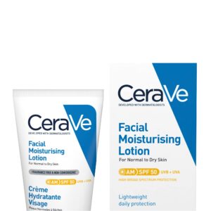 CeraVe AM Facial Moisturising Lotion SPF50 with Ceramides & Vitamin E for Normal to Dry Skin 52ml