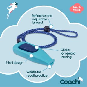 Coachi Whizzclick, 2-in-1 Combined Clicker and Whistle, Dog Training Whistle for Recall and Clicker Training for Rewarding, Adjustable and Reflective Lanyard, Suitable for Dogs and Puppies