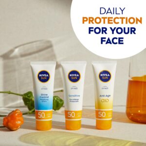 NIVEA Sun UV Face Anti-Age SPF 50 Cream (50ml), Q10 Sun Cream Protects Against UVA/UVB Rays and Premature Skin Ageing, Anti-Ageing Cream, Fights Fine Lines and Wrinkles