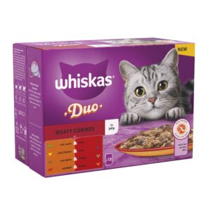 Whiskas Tasty Duo 1+ Meaty Combos in Jelly 48 x 85 g Pouches, Adult Cat Food, Pack of 4 (12 x 85 g)