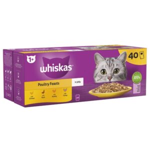 Whiskas 1+ Adult Poultry Selection in Jelly 40 Pouches, Adult Wet Cat Food, Megapack (40 x 85 g)